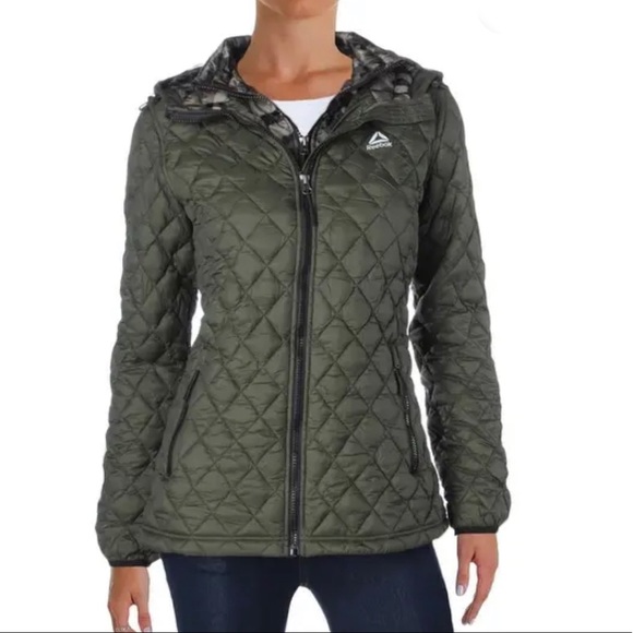 Reebok Olive Camo Quilted Puffer Hooded 